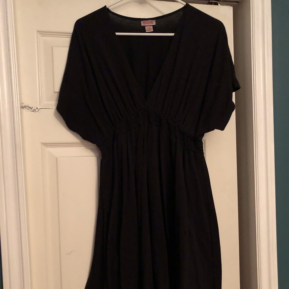 Simple black V-neck dress with empire waist